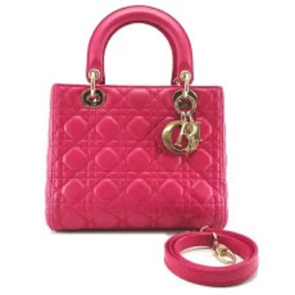 Christian Dior Lady Handbag Lambskin Pink